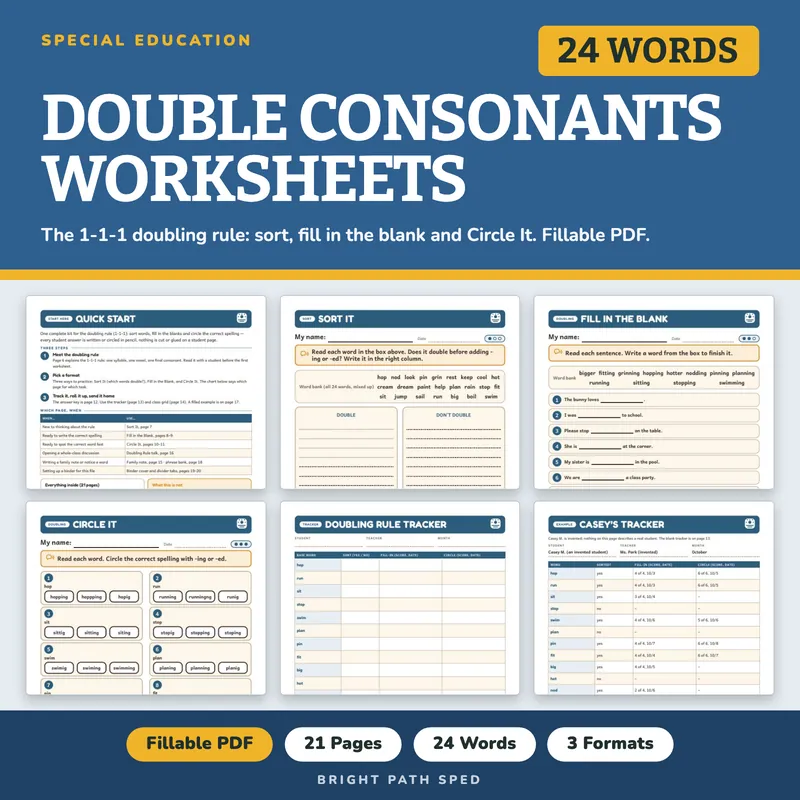 Double Consonants Worksheets, image 1 of 4
