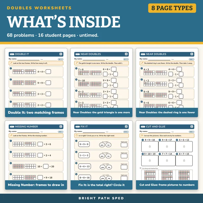 Doubles and Near Doubles Worksheets, image 2 of 4