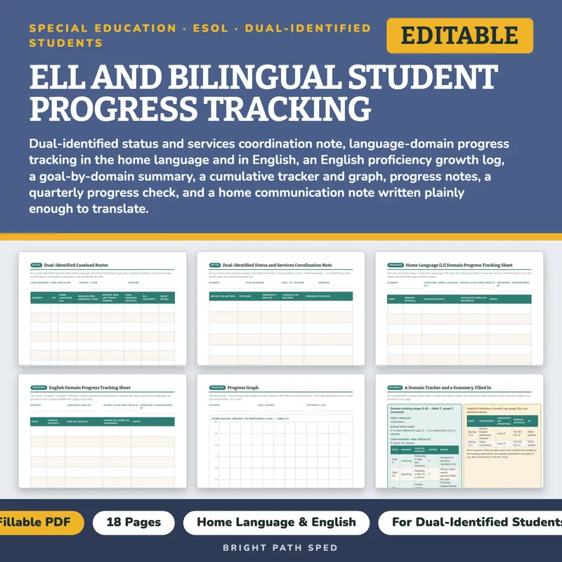 ELL and Bilingual Student Progress Tracking Data Sheets Editable, image 1 of 4