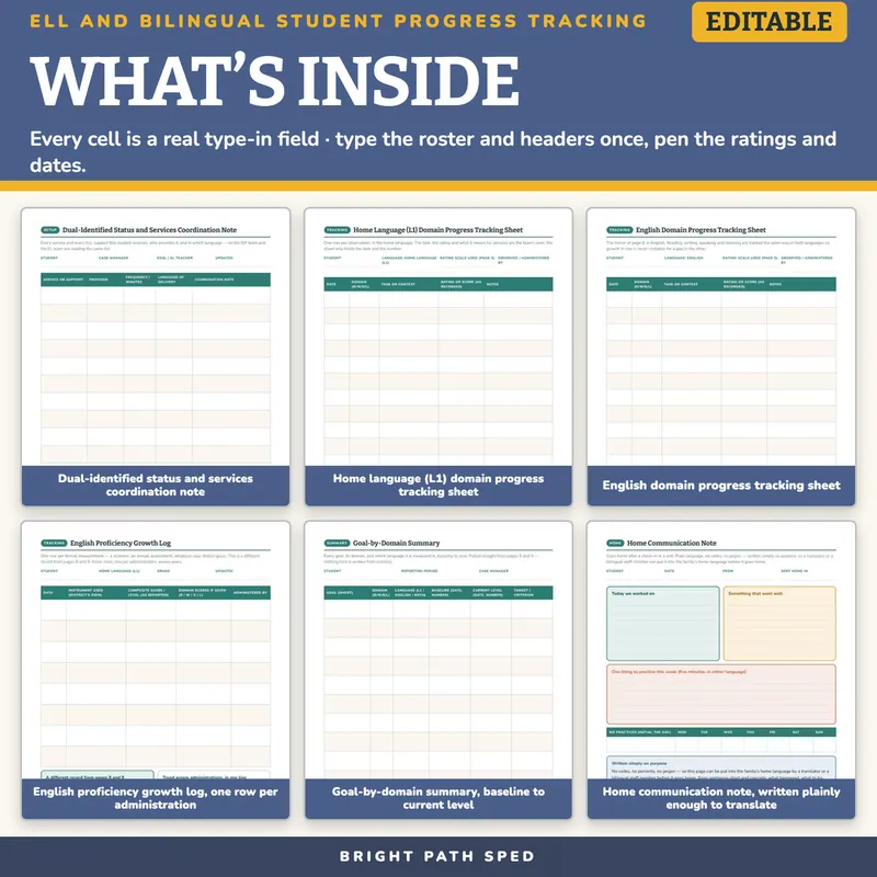 ELL and Bilingual Student Progress Tracking Data Sheets Editable, image 2 of 4