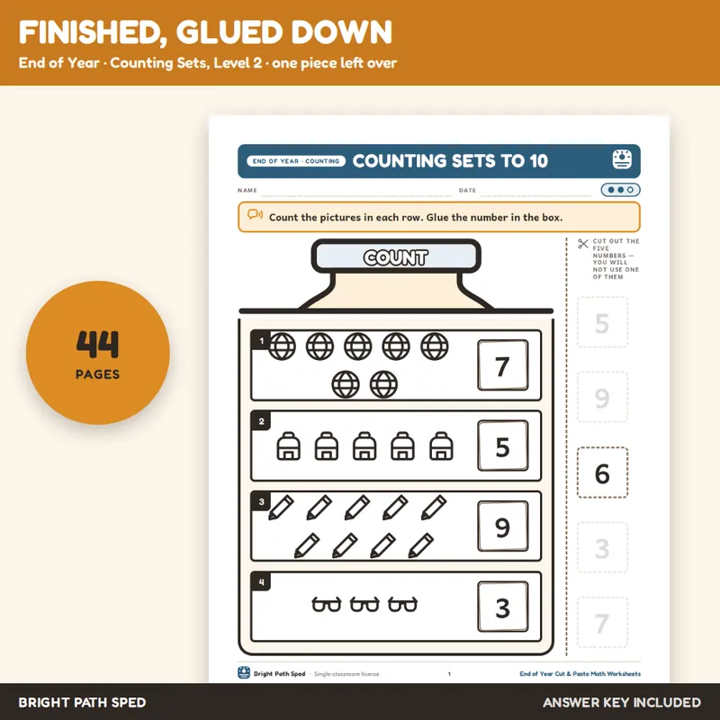 End of Year Cut and Paste Math Worksheets, image 4 of 4