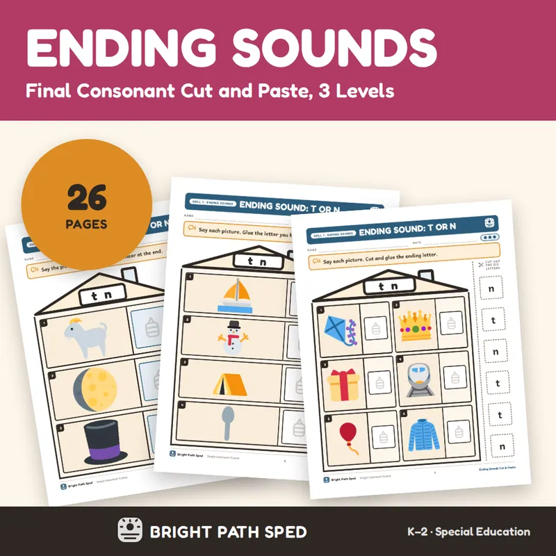 Ending Sounds K-2 Cut and Paste, image 1 of 4
