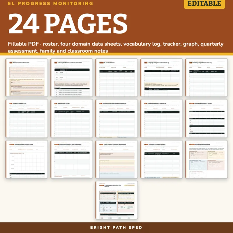 English Learner (EL) Progress Monitoring Data Sheets Editable, image 4 of 4