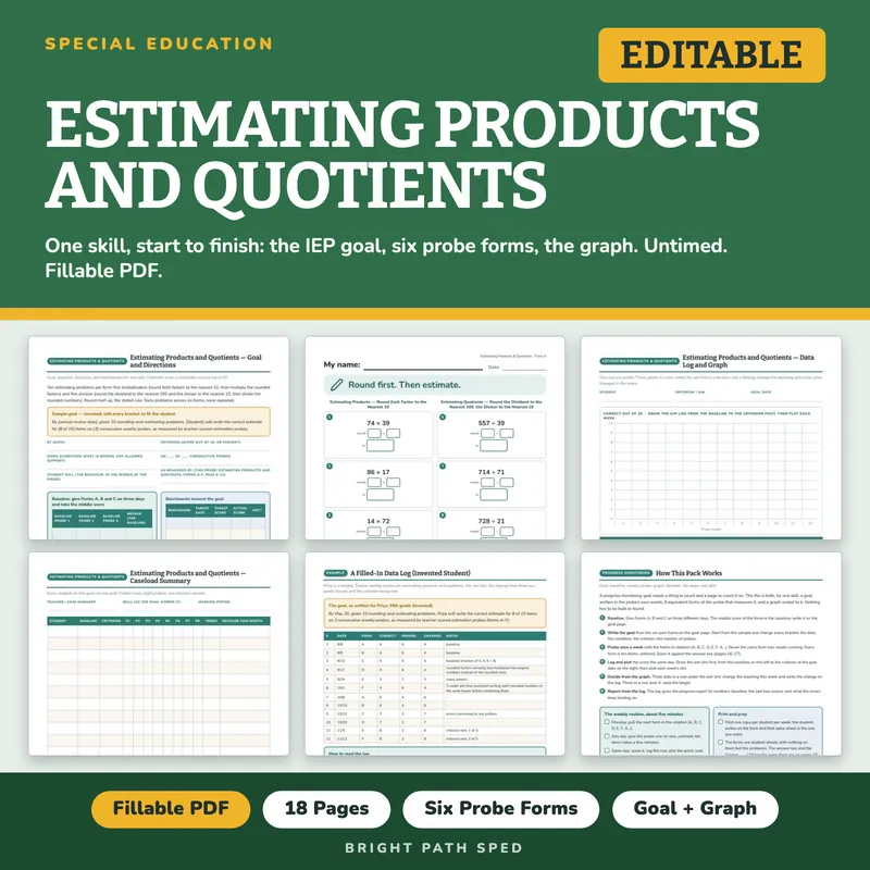 Estimating Products and Quotients Progress Monitoring Probes, image 1 of 4