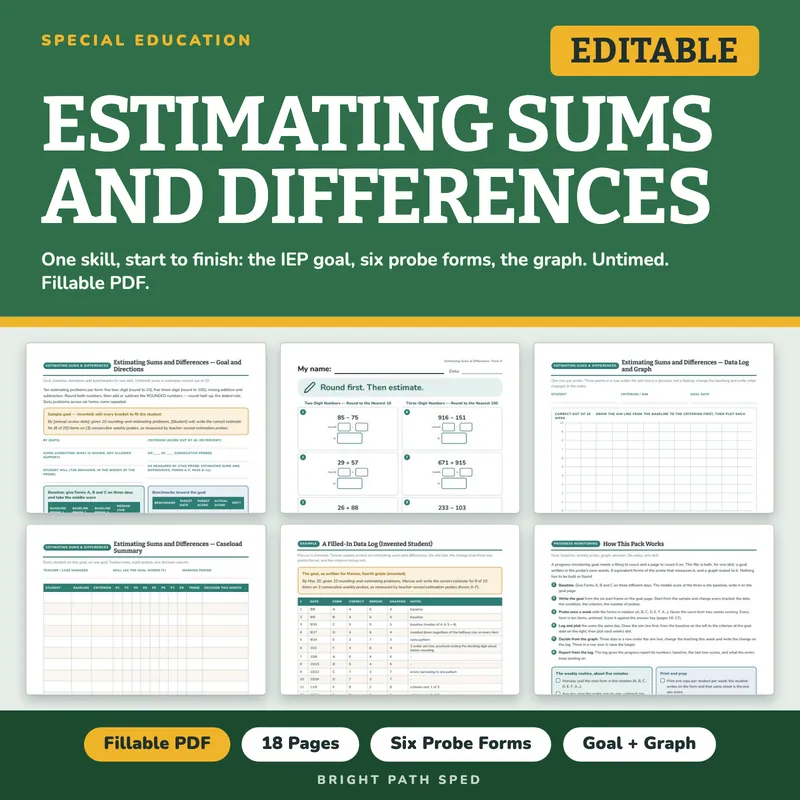 Estimating Sums and Differences Progress Monitoring Probes, image 1 of 4