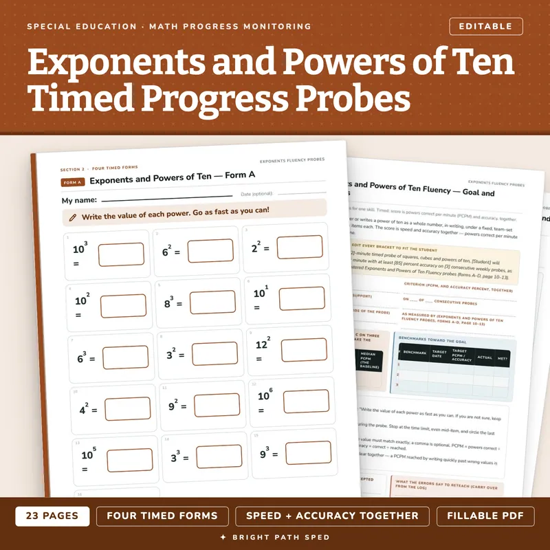 Exponents and Powers of Ten Fluency, Timed Progress Monitoring Probes, image 1 of 4