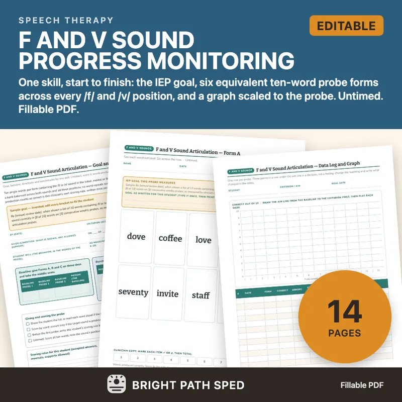 F and V Sound Articulation Progress Monitoring Probes, image 1 of 4
