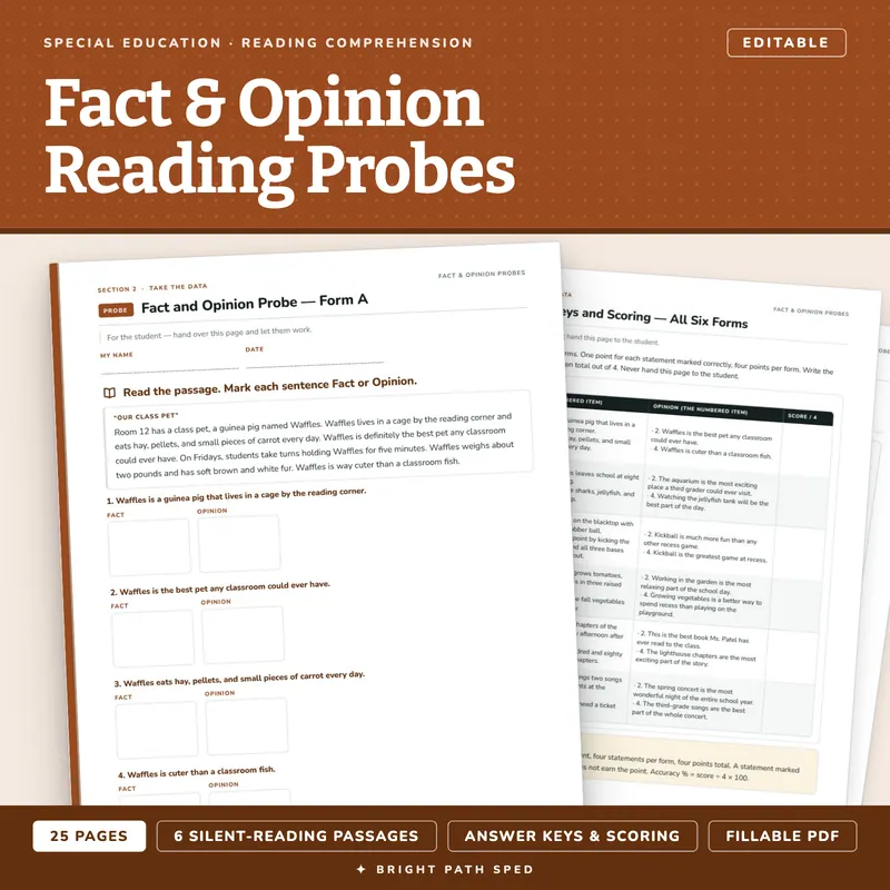 Fact and Opinion Reading Probes Editable, image 1 of 4