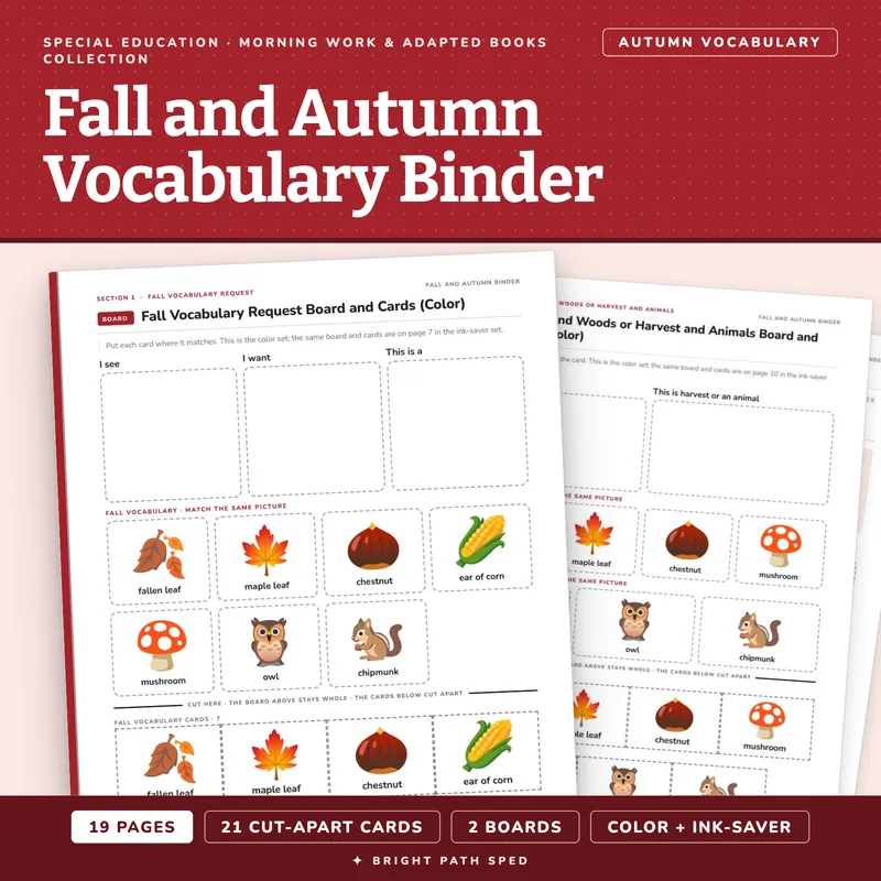 Fall and Autumn Vocabulary Matching Binder, image 1 of 4