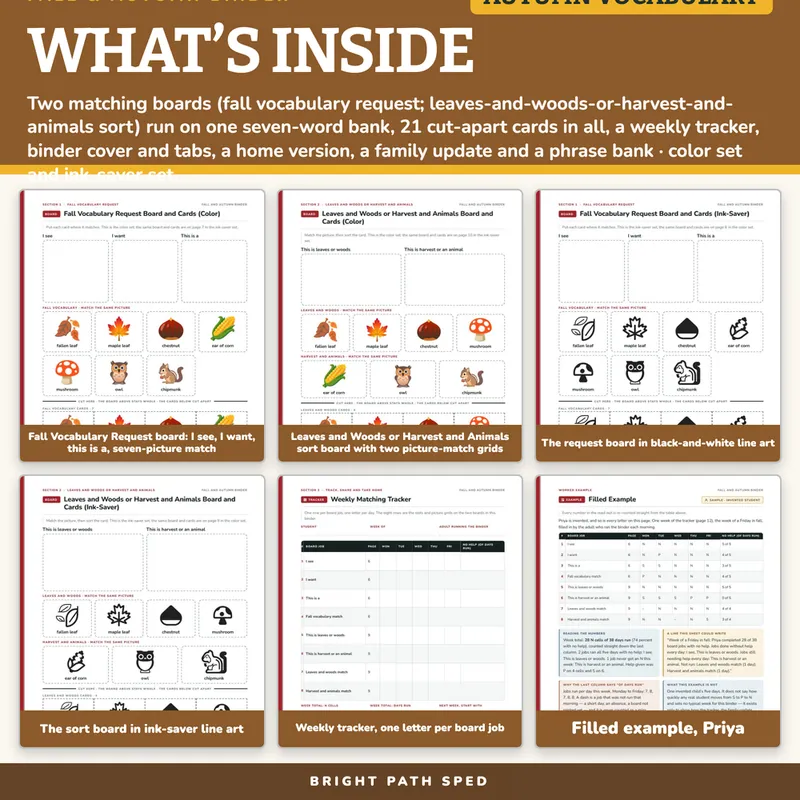 Fall and Autumn Vocabulary Matching Binder, image 2 of 4