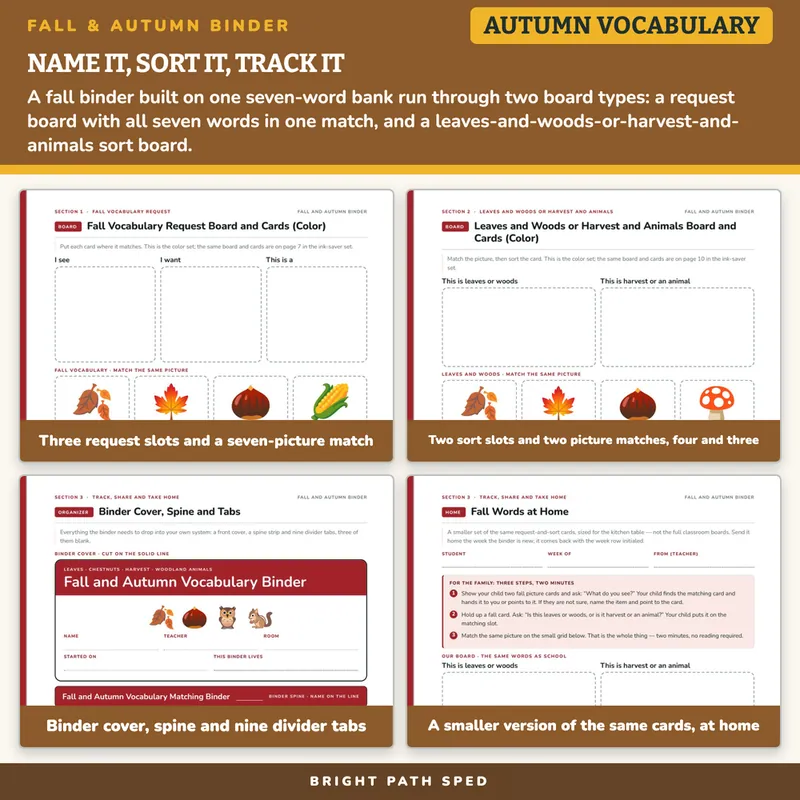 Fall and Autumn Vocabulary Matching Binder, image 3 of 4