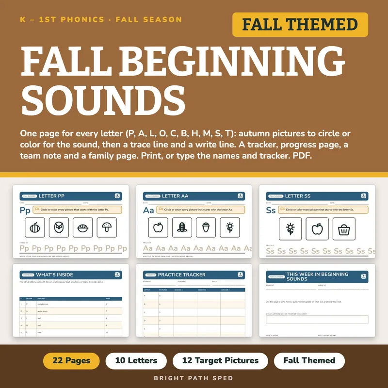 Fall Beginning Sounds Picture Worksheets, image 1 of 4