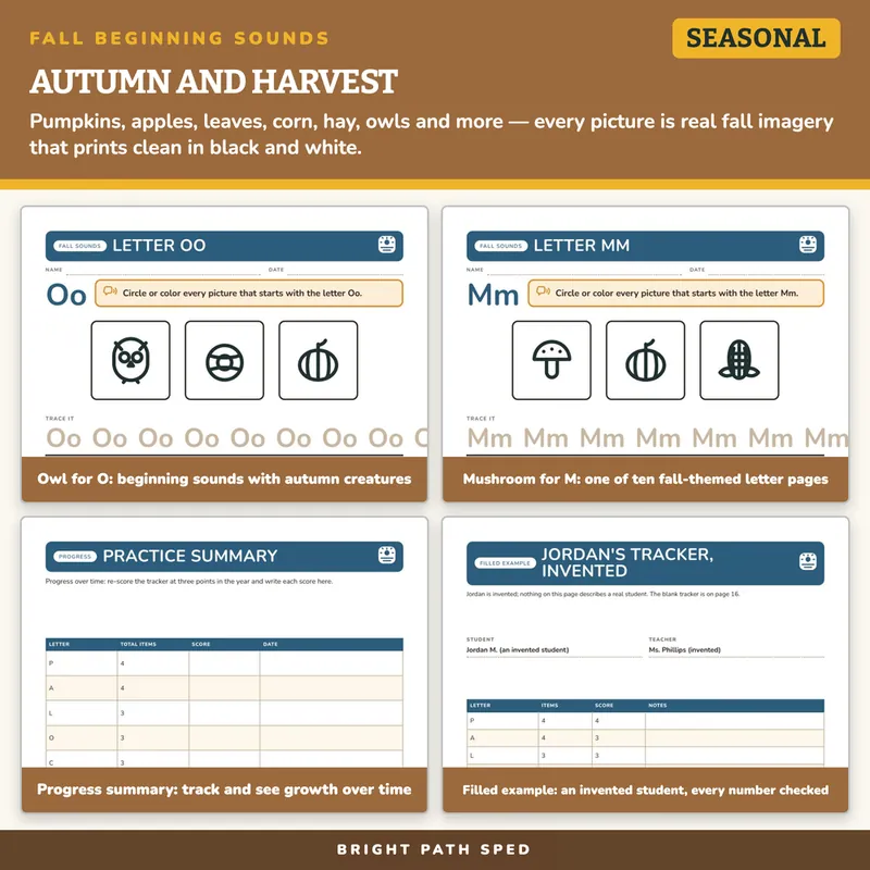 Fall Beginning Sounds Picture Worksheets, image 3 of 4