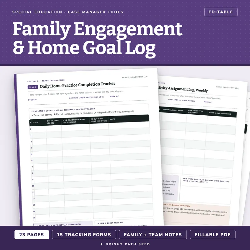 Family Engagement IEP Goal Implementation at Home Tracking Log Editable, image 1 of 4