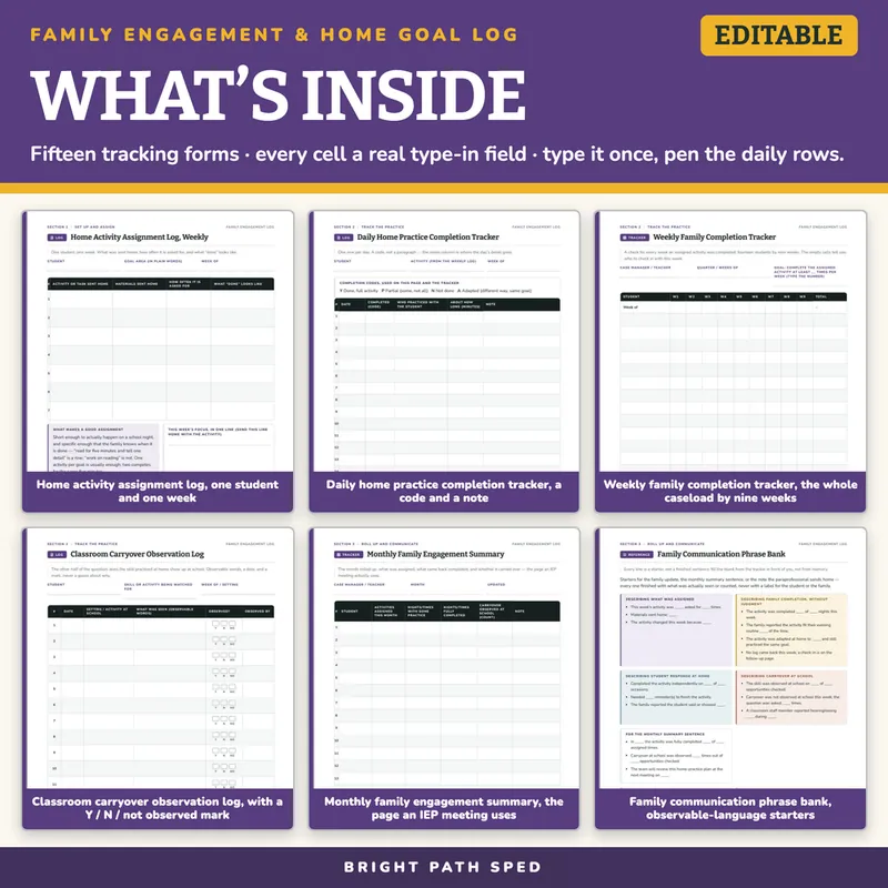 Family Engagement IEP Goal Implementation at Home Tracking Log Editable, image 2 of 4