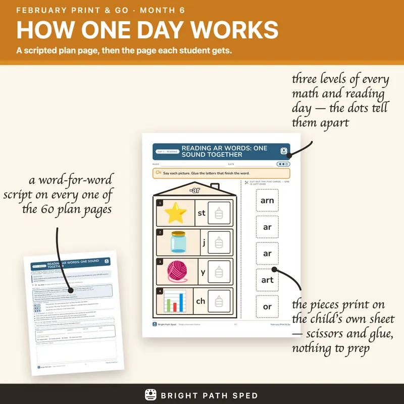 February Print and Go Month 6 SPED Lesson Plans Math Reading Social Skills, image 2 of 4