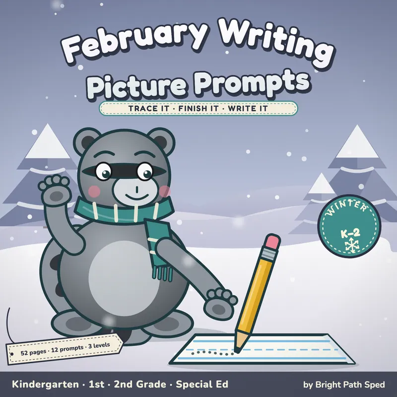 February Writing Picture Prompts with Word Bank and Sentence Starters, image 1 of 4