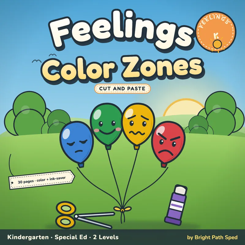 Feelings Color Zones Cut and Paste Kindergarten Emotional Regulation Special Ed, image 1 of 4