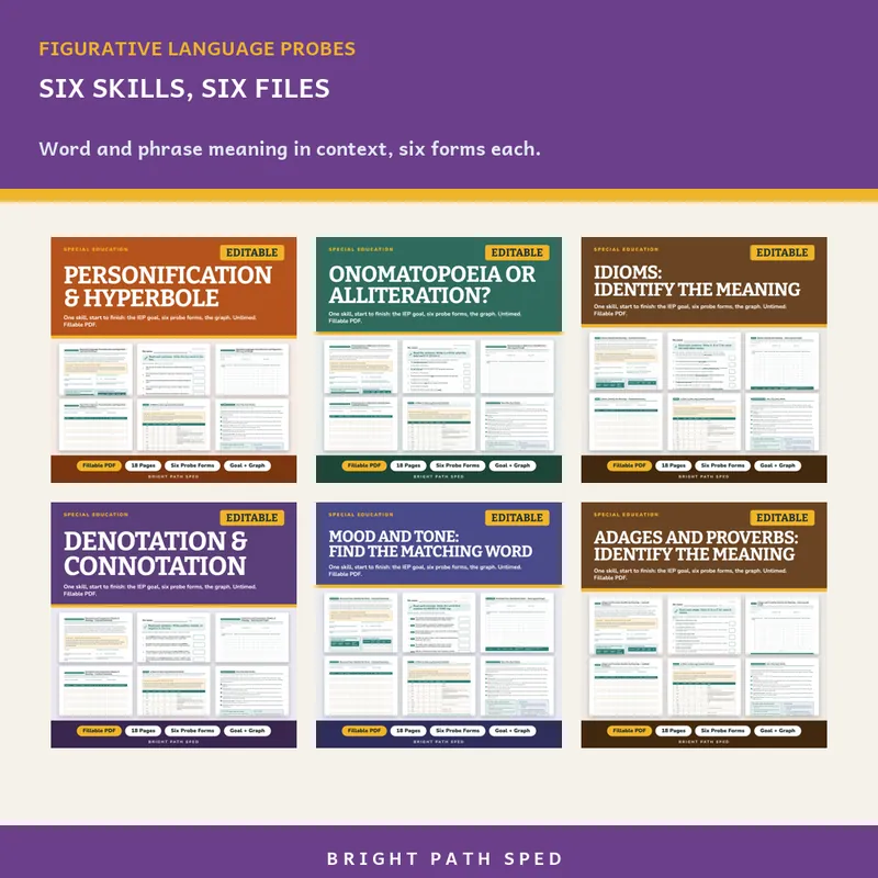 Figurative Language and Word Meaning Progress Monitoring Probes Bundle, image 2 of 3