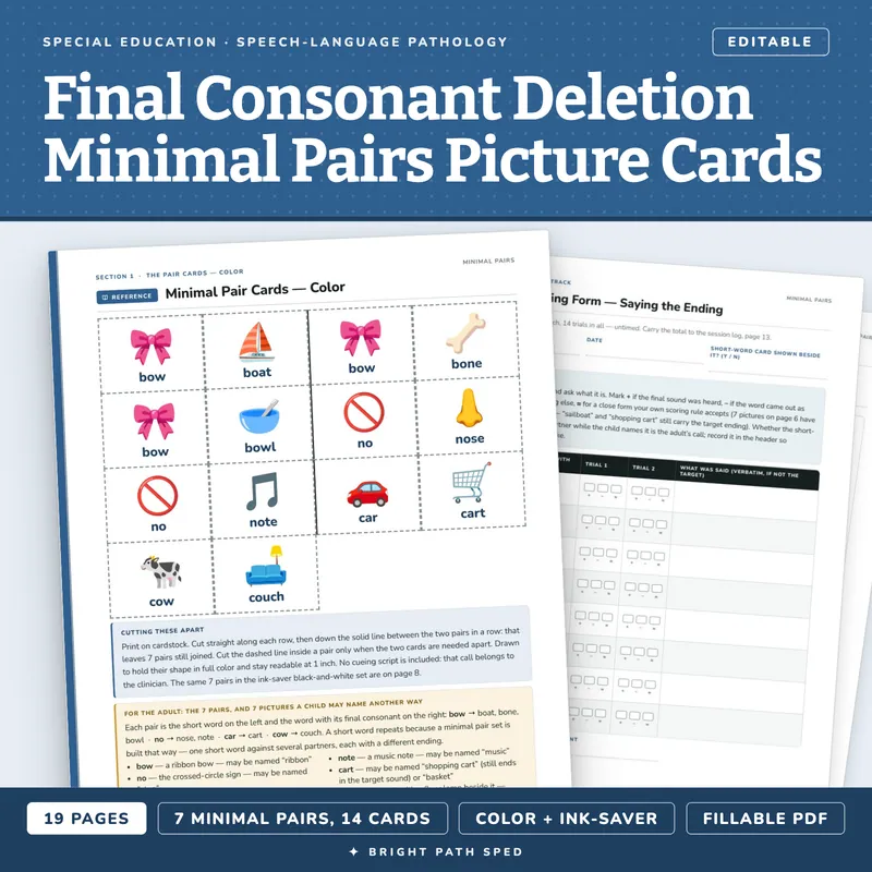 Final Consonant Deletion Minimal Pairs Picture Cards, image 1 of 4