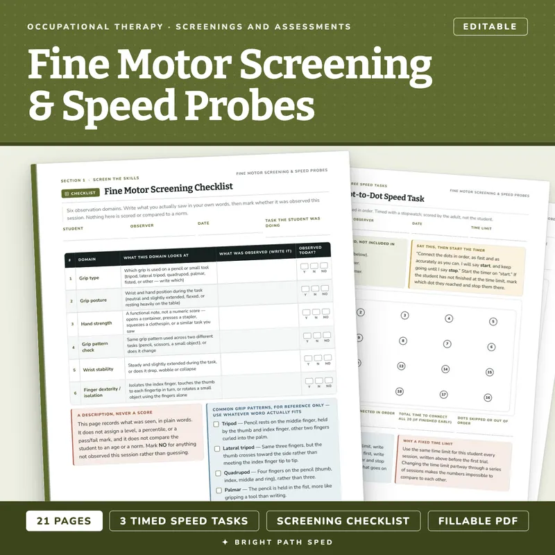 Fine Motor Screening and Speed Probes Editable, image 1 of 4