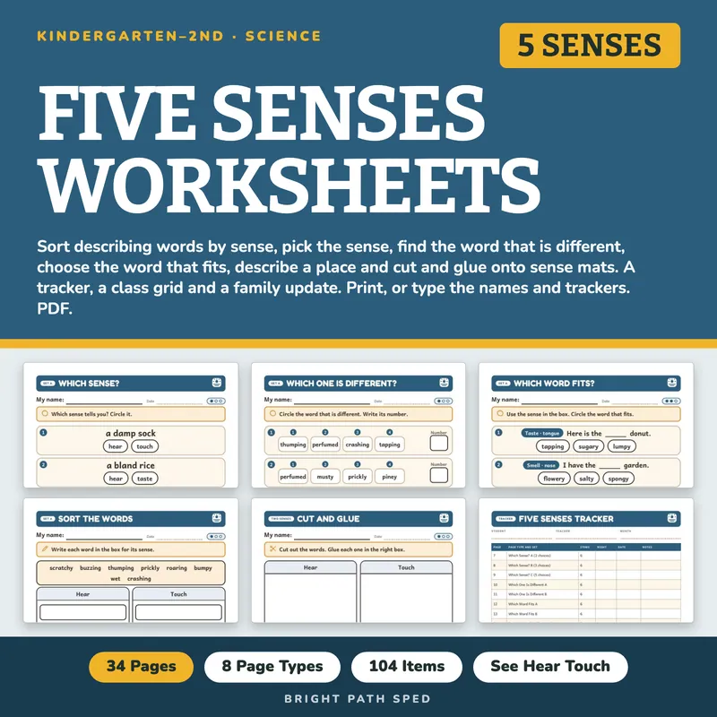 Five Senses Sort, Pick the Sense and Describe Worksheets K-2, image 1 of 4