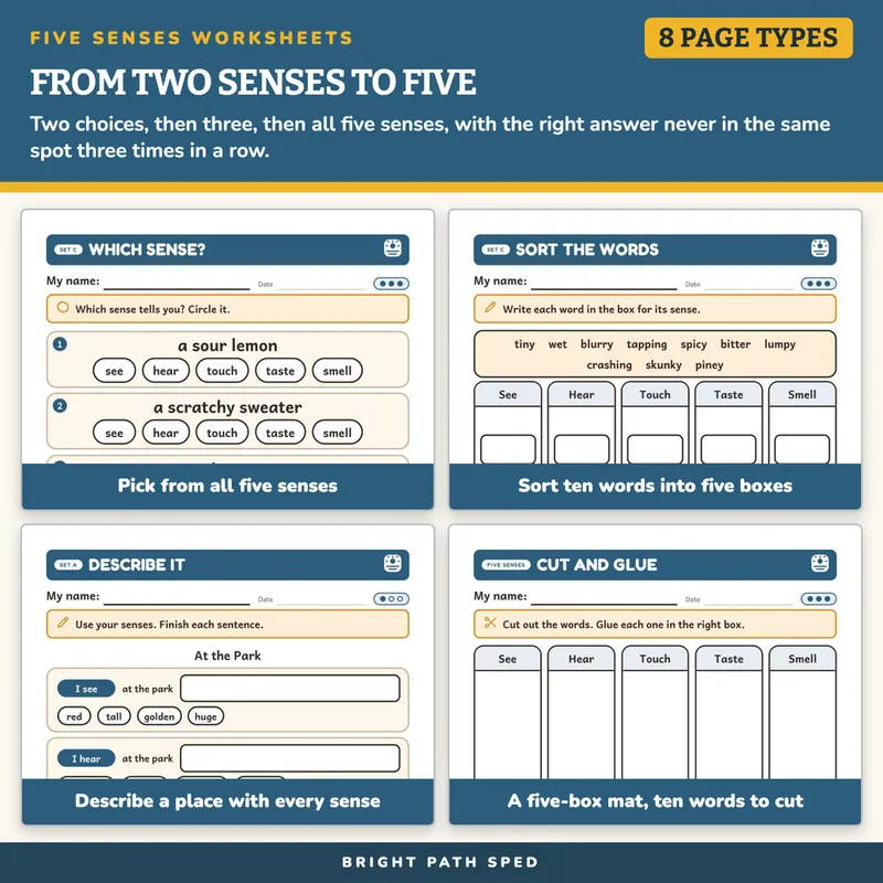 Five Senses Sort, Pick the Sense and Describe Worksheets K-2, image 3 of 4