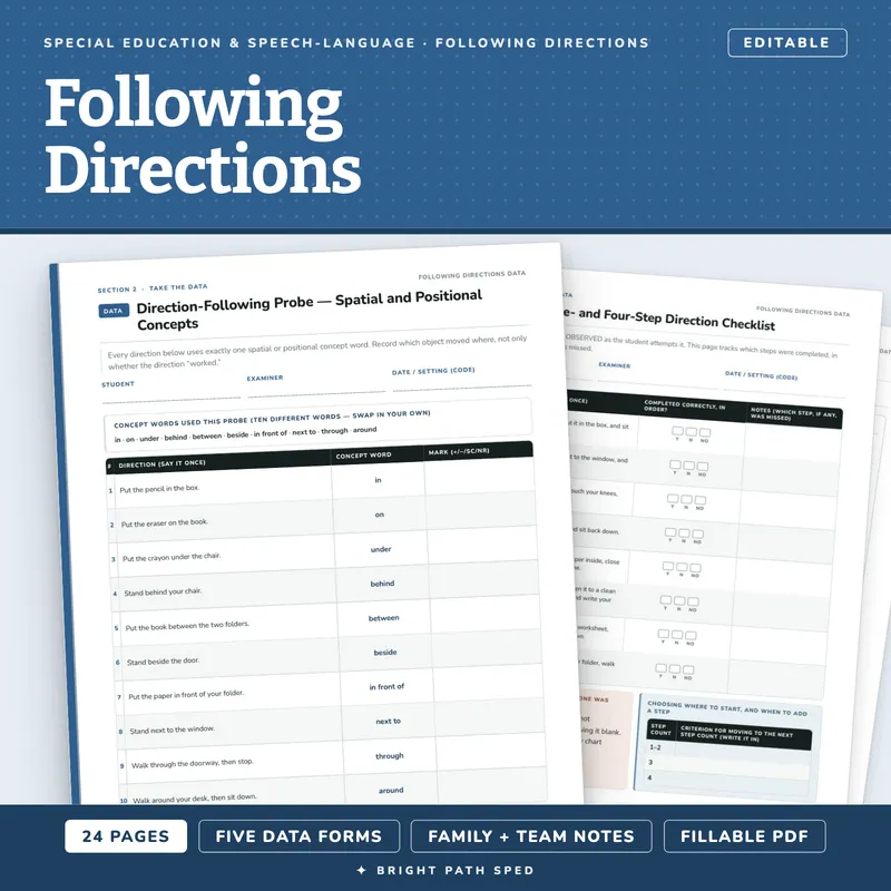Following Directions Progress Monitoring Data Sheets Editable, image 1 of 4