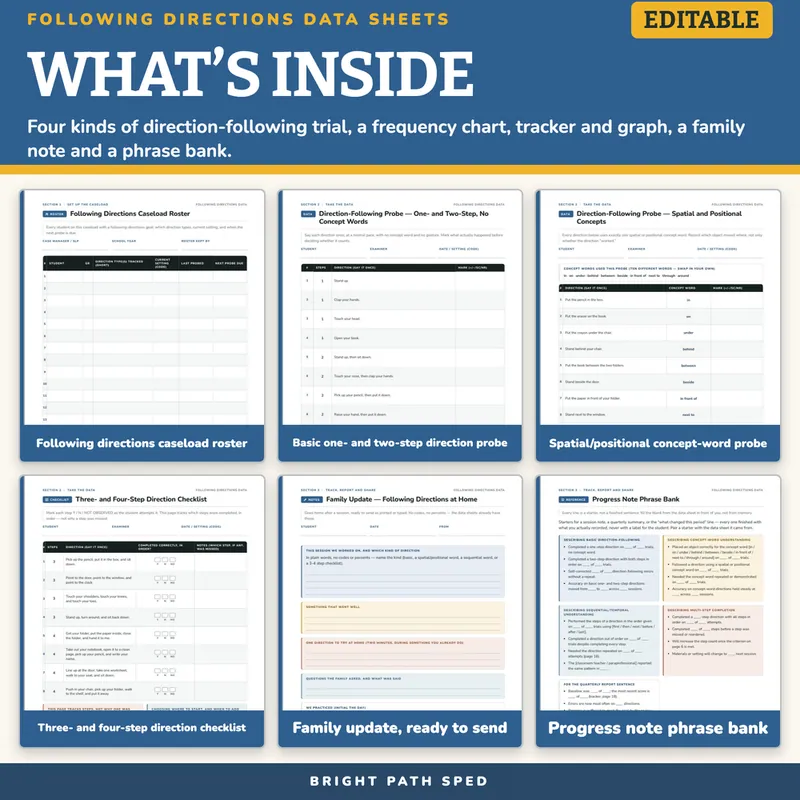 Following Directions Progress Monitoring Data Sheets Editable, image 2 of 4