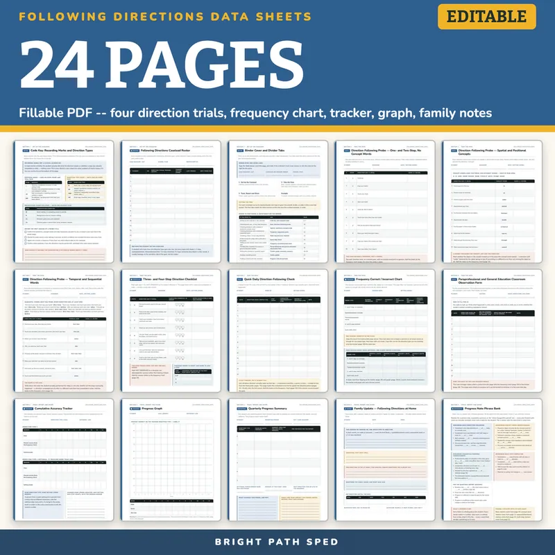Following Directions Progress Monitoring Data Sheets Editable, image 4 of 4