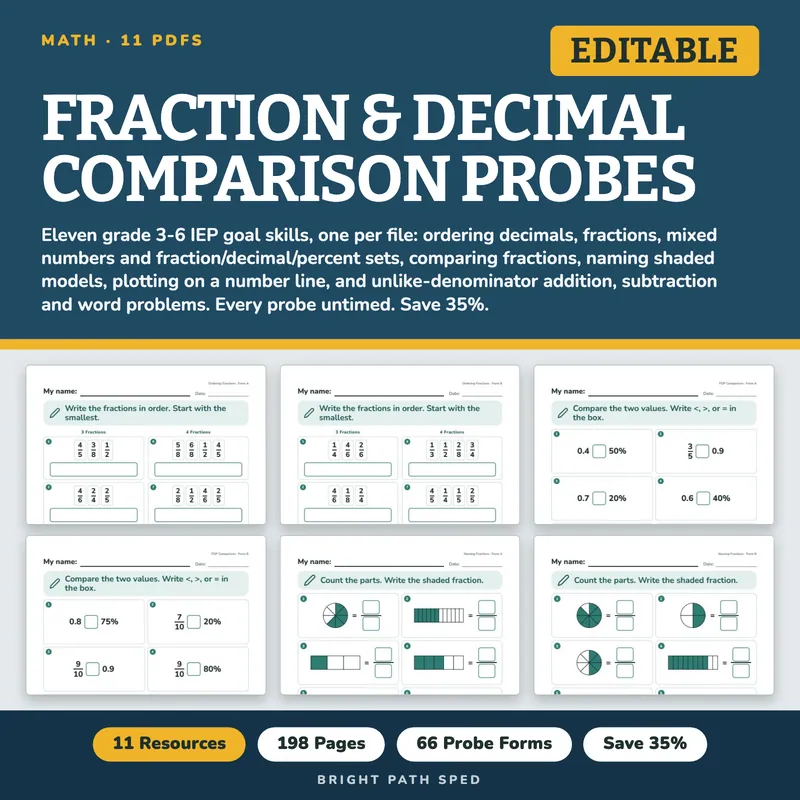Fraction and Decimal Comparison Progress Monitoring Probes Bundle, image 1 of 3