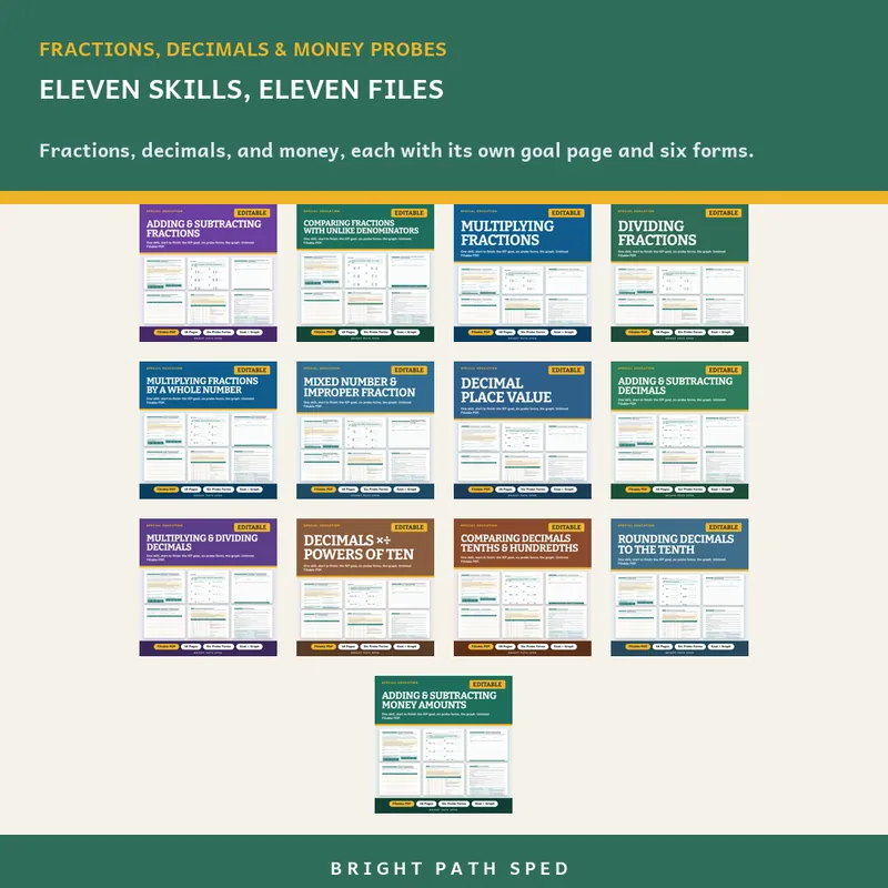 Fractions Decimals Money Progress Monitoring Probes Bundle, image 2 of 3