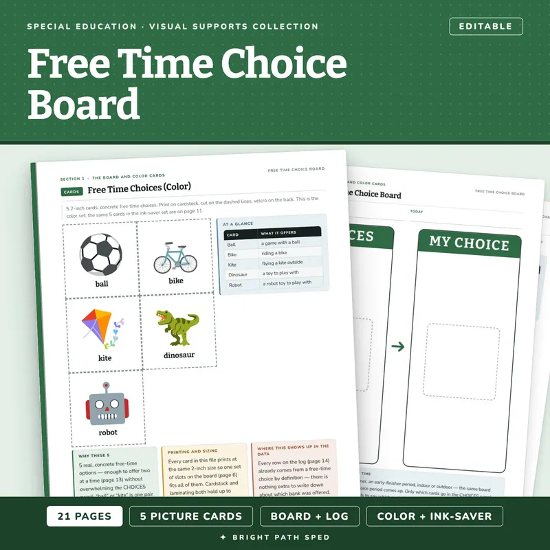 Free Time Choice Board for Special Education, image 1 of 4