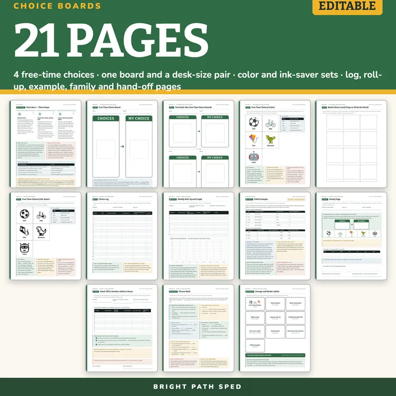 Free Time Choice Board for Special Education, image 4 of 4