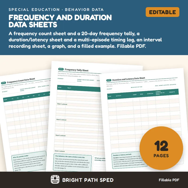 Frequency and Duration Data Sheets Editable, image 1 of 4