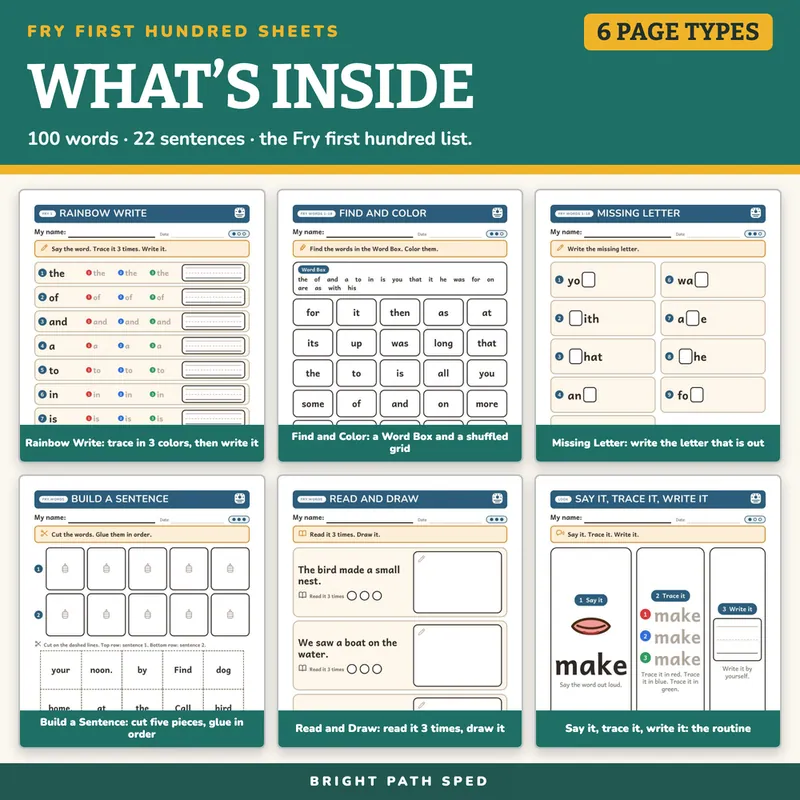 Fry First Hundred Sight Word Worksheets, image 2 of 4