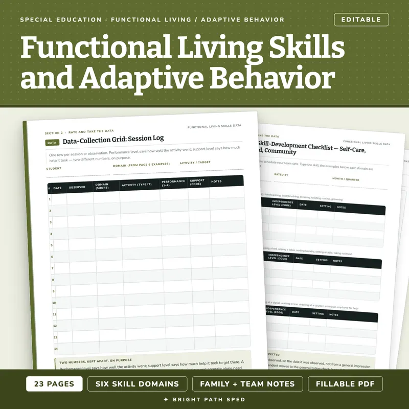 Functional Living Skills and Adaptive Behavior Data Sheets Editable, image 1 of 4