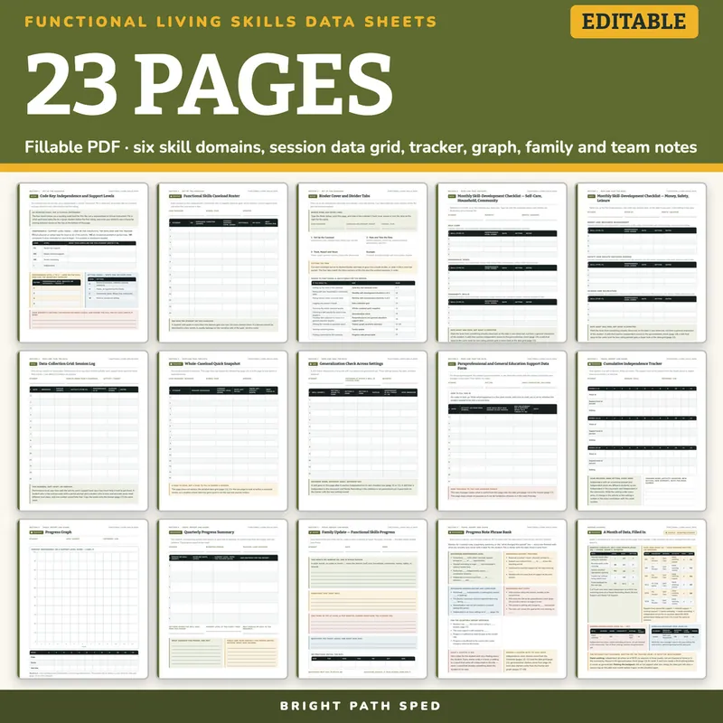 Functional Living Skills and Adaptive Behavior Data Sheets Editable, image 4 of 4