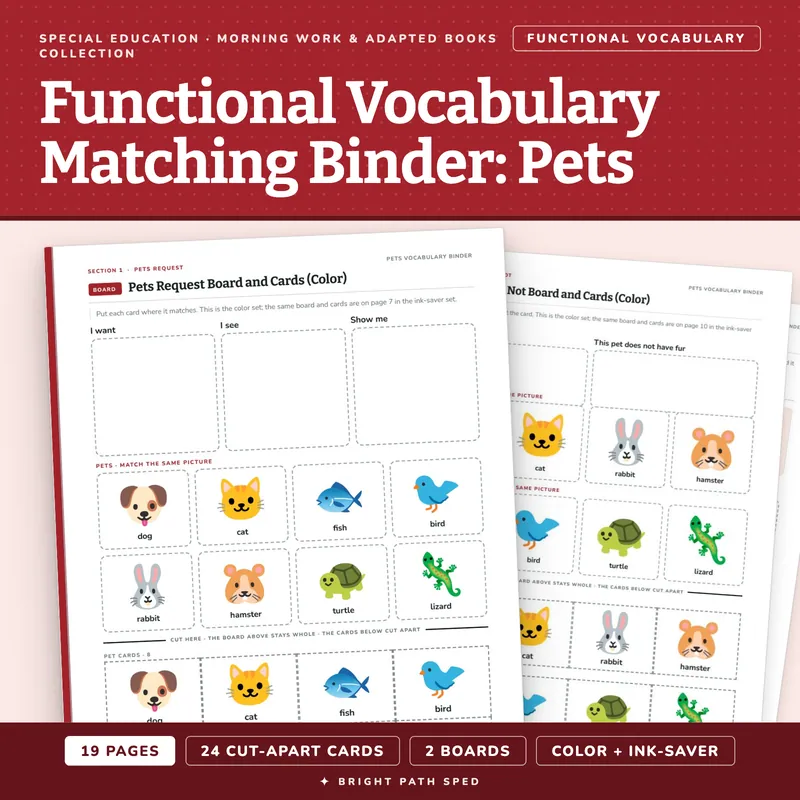 Functional Vocabulary Matching Binder: Pets, image 1 of 4