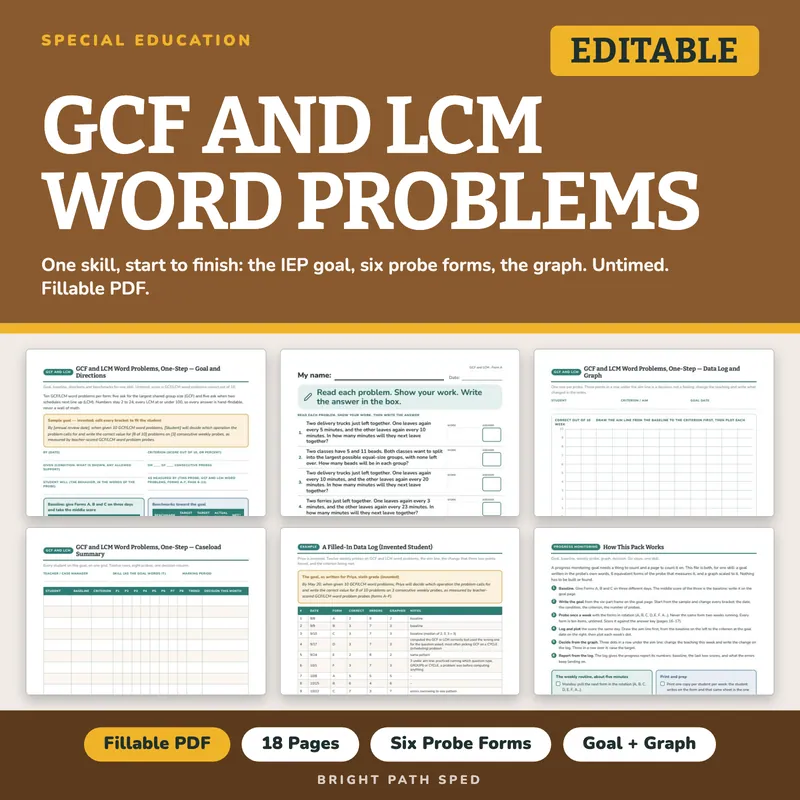 GCF and LCM Word Problems Progress Monitoring Probes, image 1 of 4