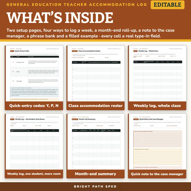General Education Teacher Accommodation Implementation Weekly Log Editable, image 2 of 4