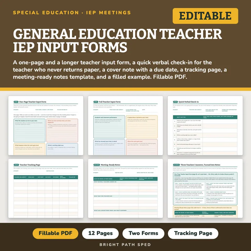 General Education Teacher IEP Input Forms Editable, image 1 of 4