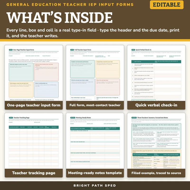 General Education Teacher IEP Input Forms Editable, image 2 of 4