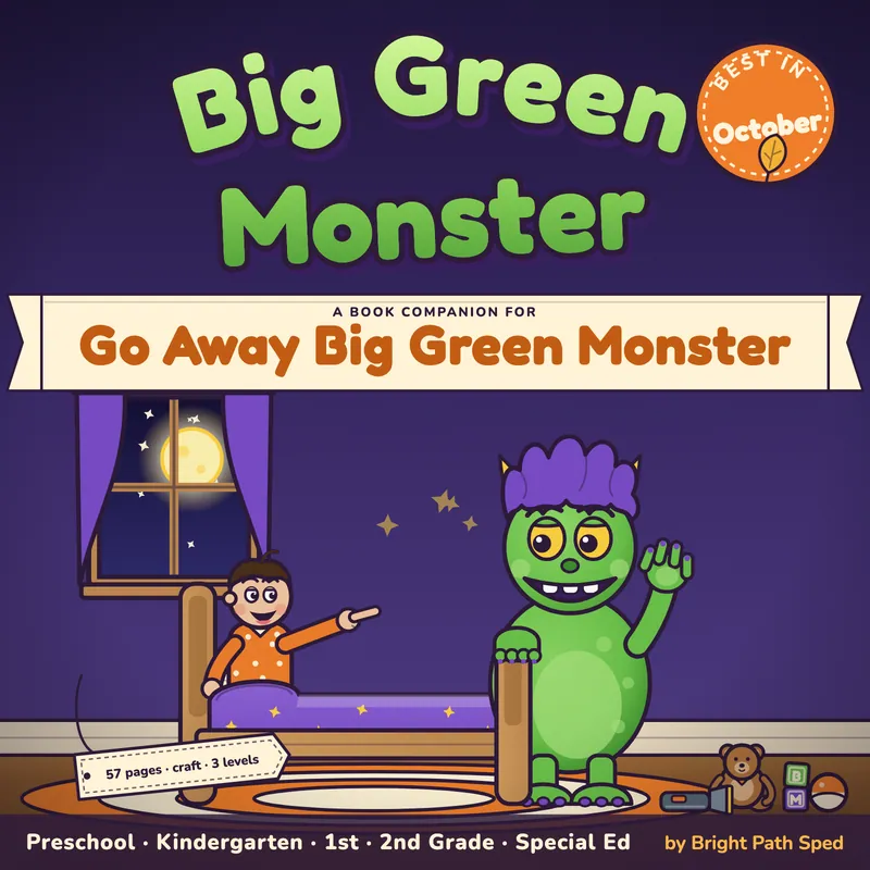 Go Away Big Green Monster Book Companion October PreK K 1st 2nd Special Ed, image 1 of 4