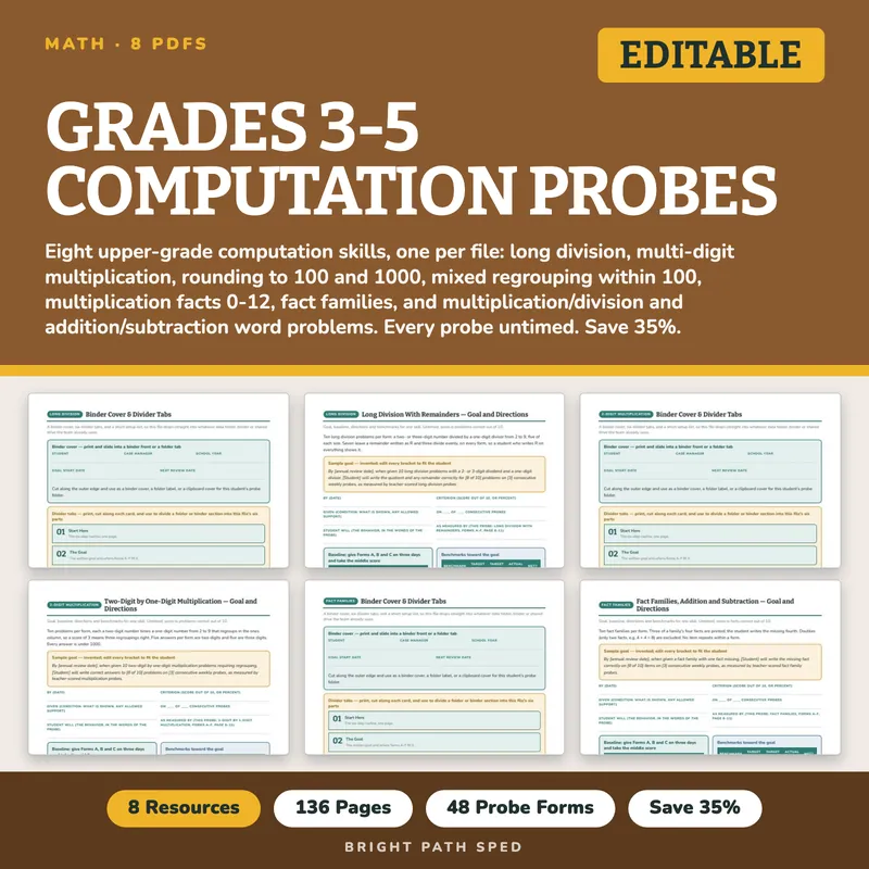 Grades 3-5 Computation Progress Monitoring Probes Bundle, image 1 of 3