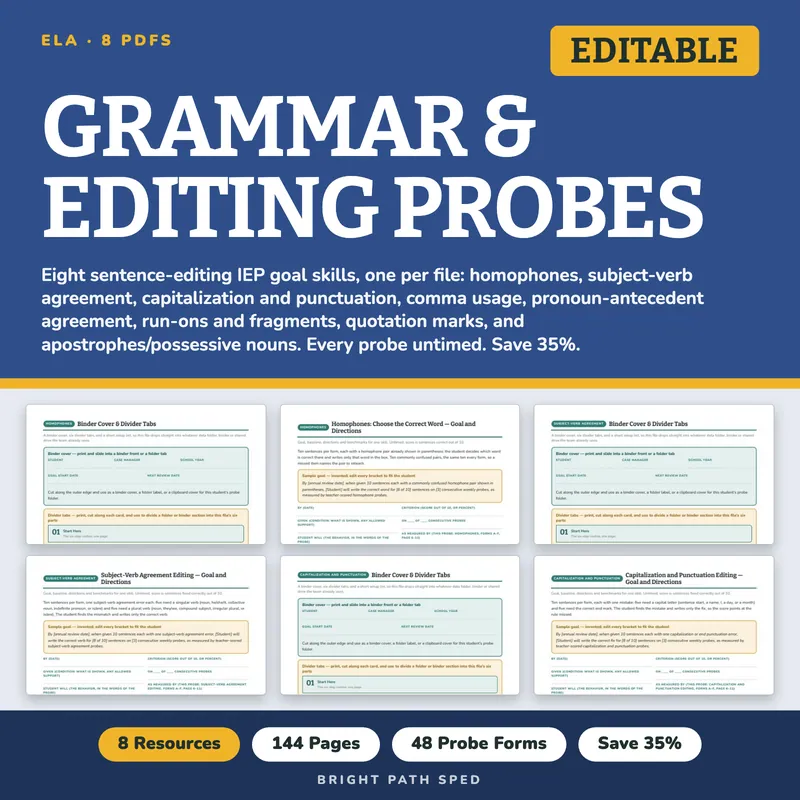 Grammar and Editing Progress Monitoring Probes Bundle, image 1 of 3