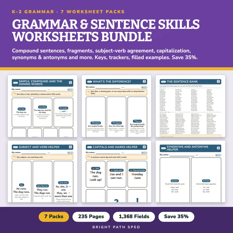 Grammar and Sentence Skills Worksheets Bundle, image 1 of 3