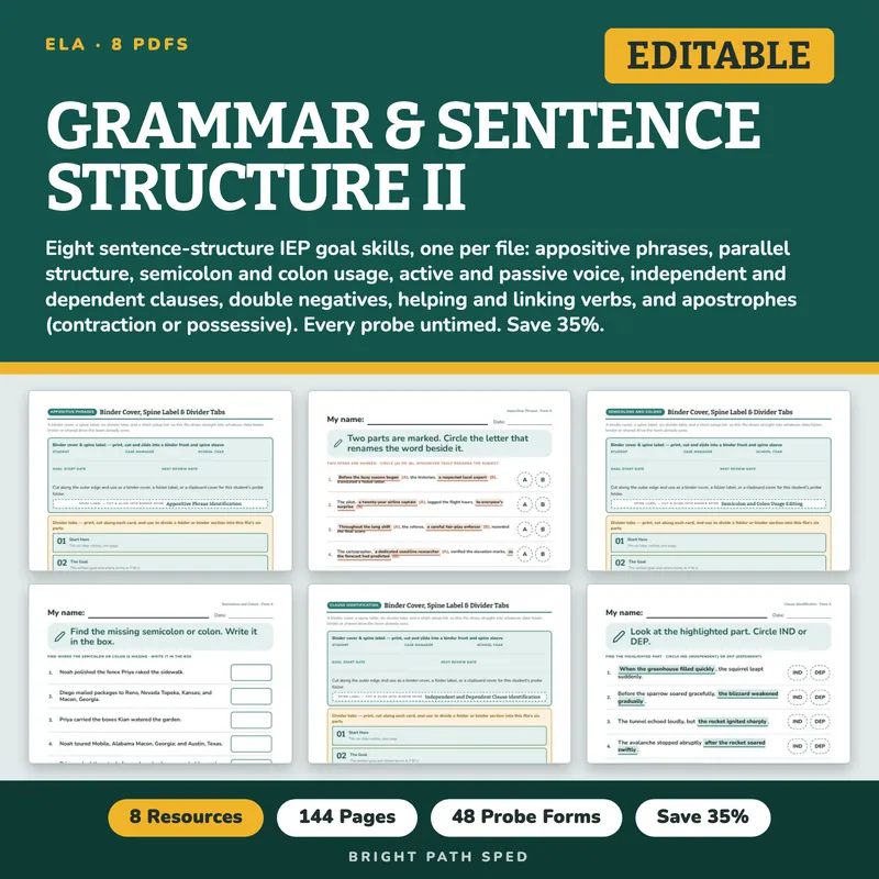 Grammar and Sentence Structure II Progress Monitoring Probes Bundle, image 1 of 3