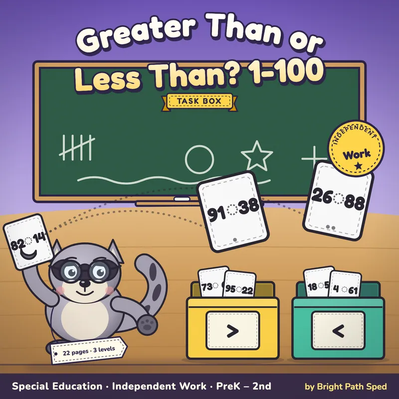 Greater or Less Than Number Sort Task Box 1-100, image 1 of 4