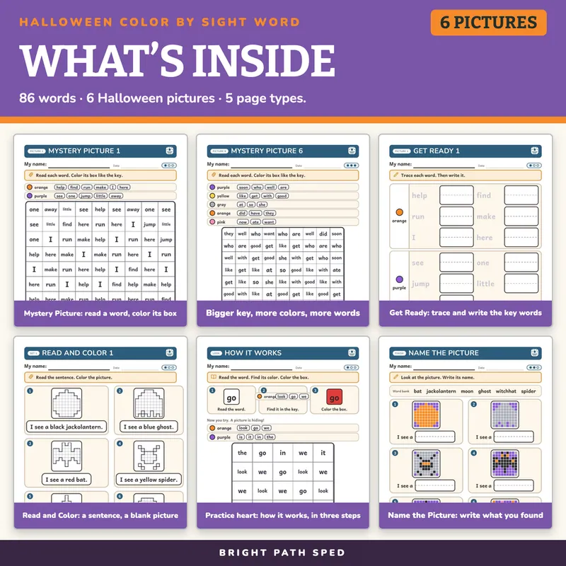 Halloween Color by Sight Word Worksheets, image 2 of 4